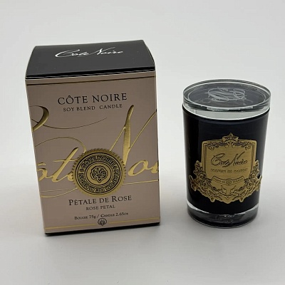 Свеча COTE NOIRE PETAL DEROSE 75 гр, черный стаканчик, золотой декор, ВхШхД  11х7,5х7,5см 74752 купить